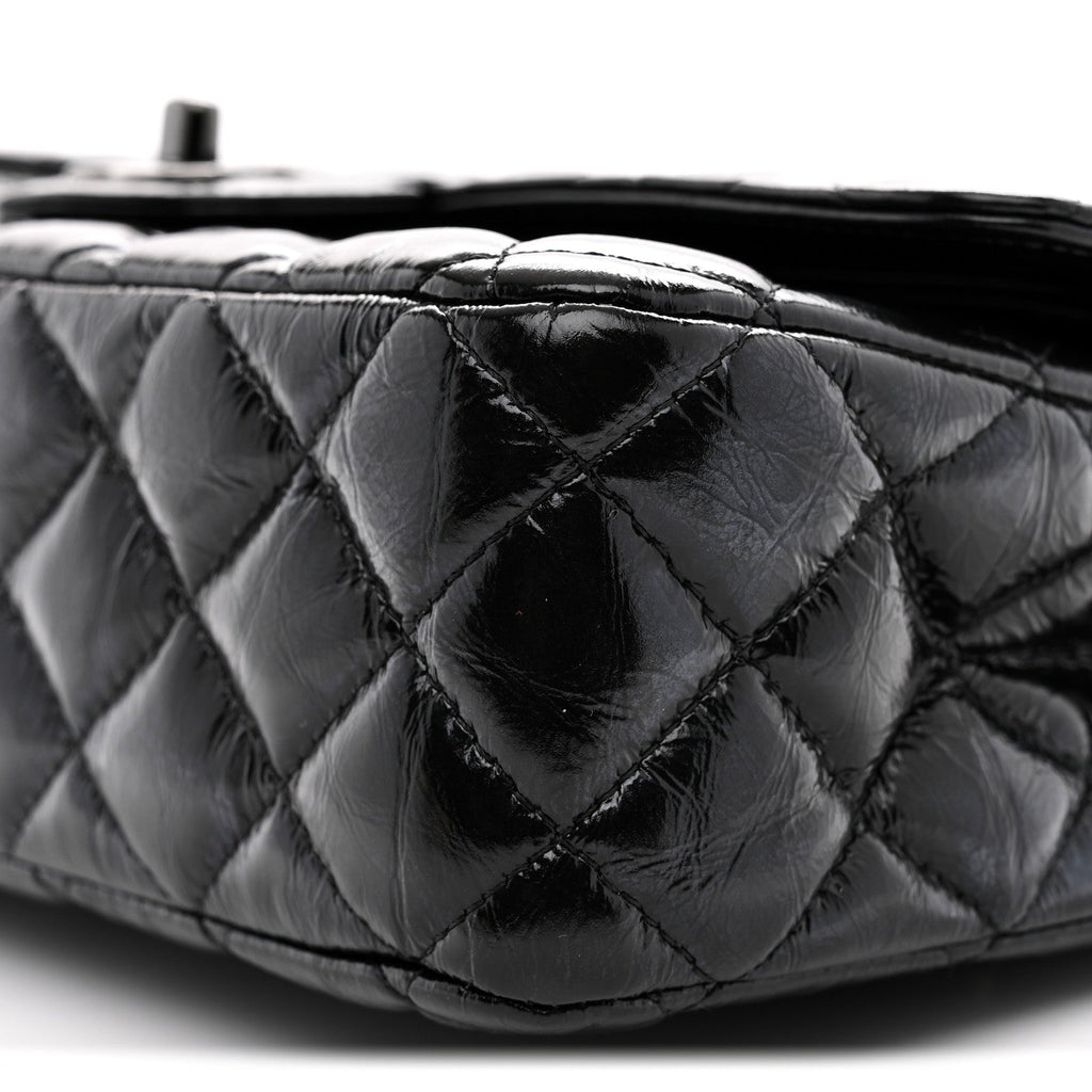 Shiny Crumpled Calfskin Quilted Medium Double Flap So Black