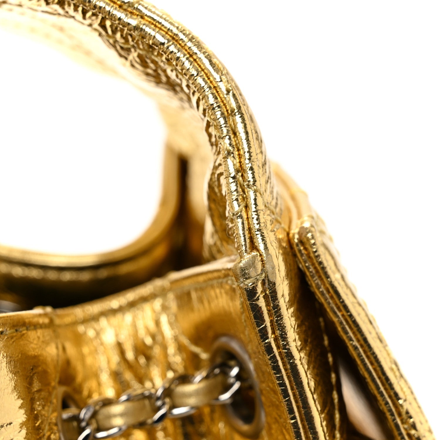 Metallic Aged Calfskin Quilted Small Chanel 25 Handbag Gold