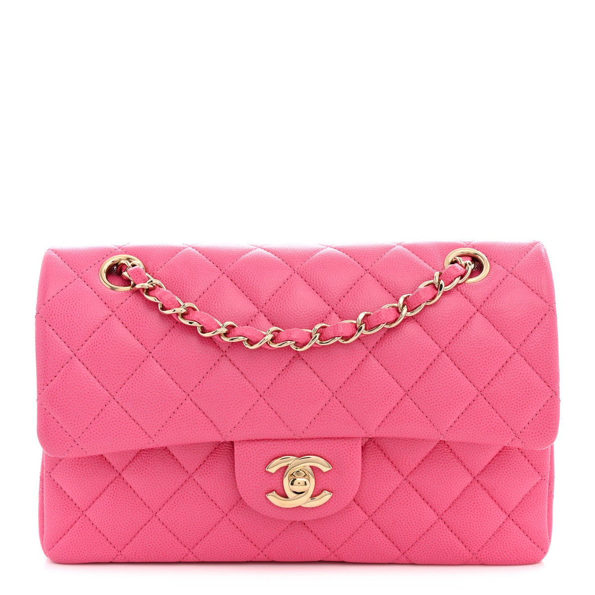 Caviar Quilted Small Double Flap Pink