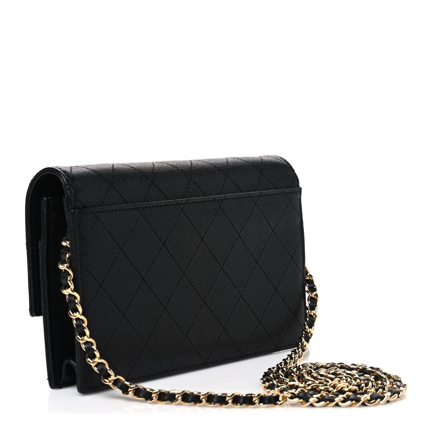 Shiny Caviar Lambskin Quilted CC Neo Filigree Wallet on Chain WOC Black