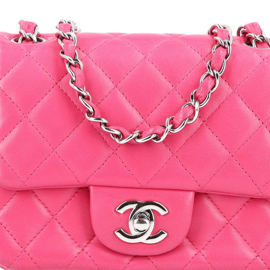 Lambskin Quilted Mini Square Flap Dark Pink