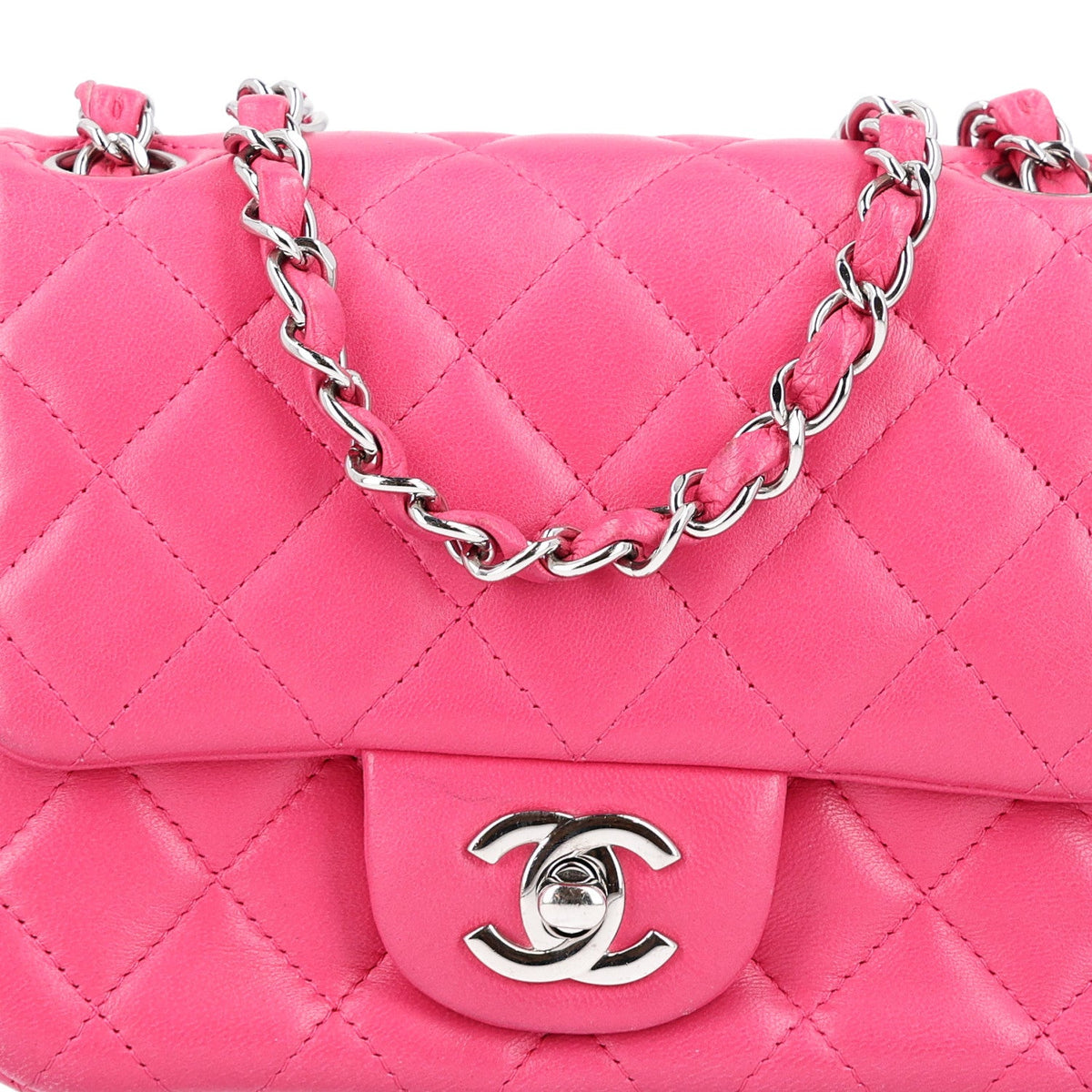 Lambskin Quilted Mini Square Flap Dark Pink
