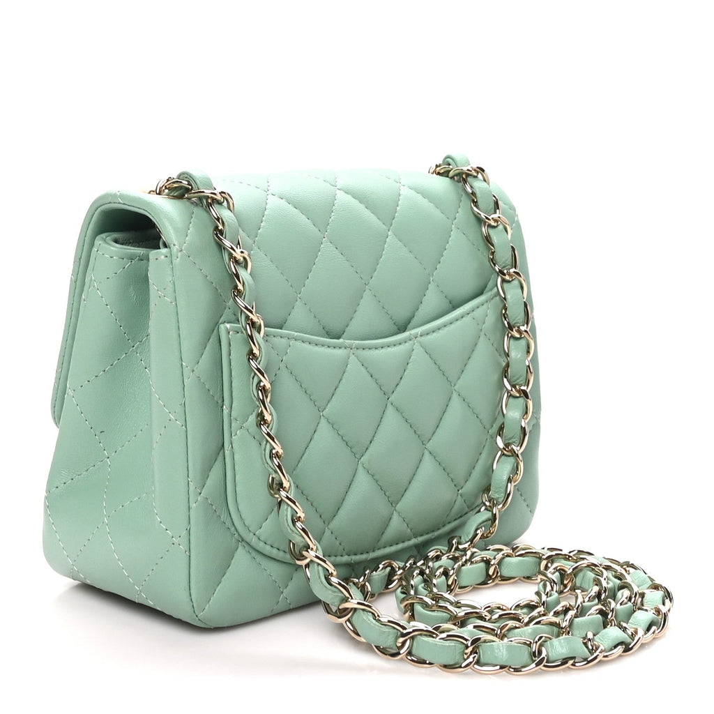 Lambskin Quilted Mini Square Flap Light Green