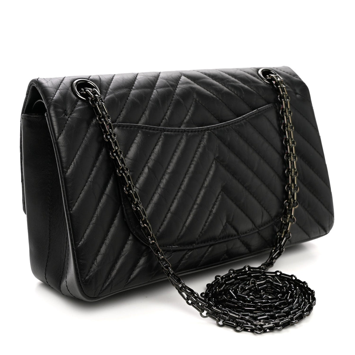 Aged Calfskin Chevron Quilted 2.55 Reissue 225 Flap So Black