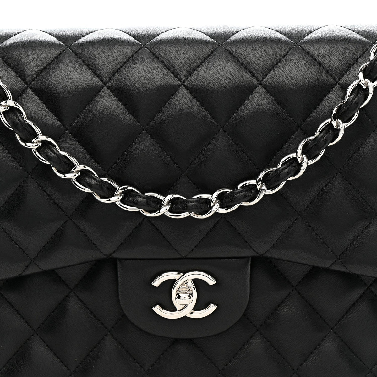 Lambskin Quilted Jumbo Double Flap Black