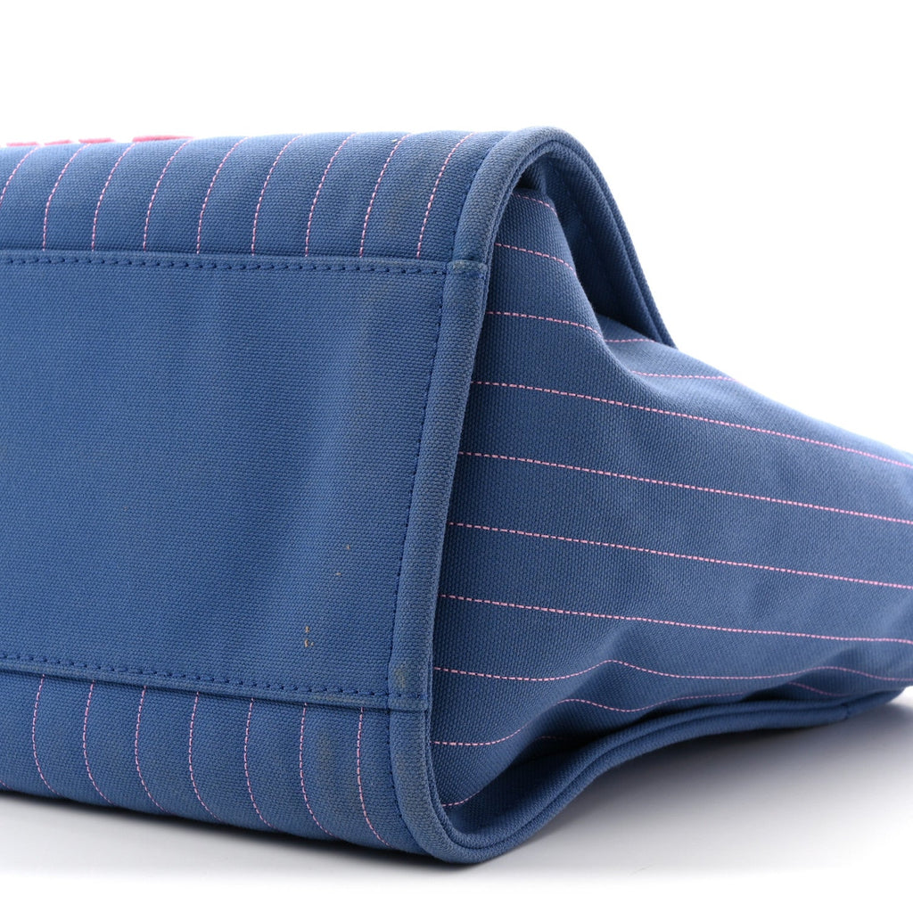 Canvas Calfskin Striped Medium Deauville Tote Blue