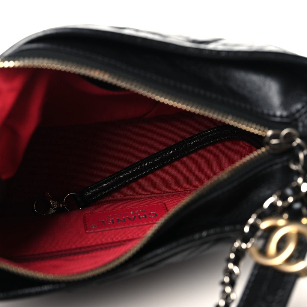Aged Calfskin Quilted Small Gabrielle Hobo Black