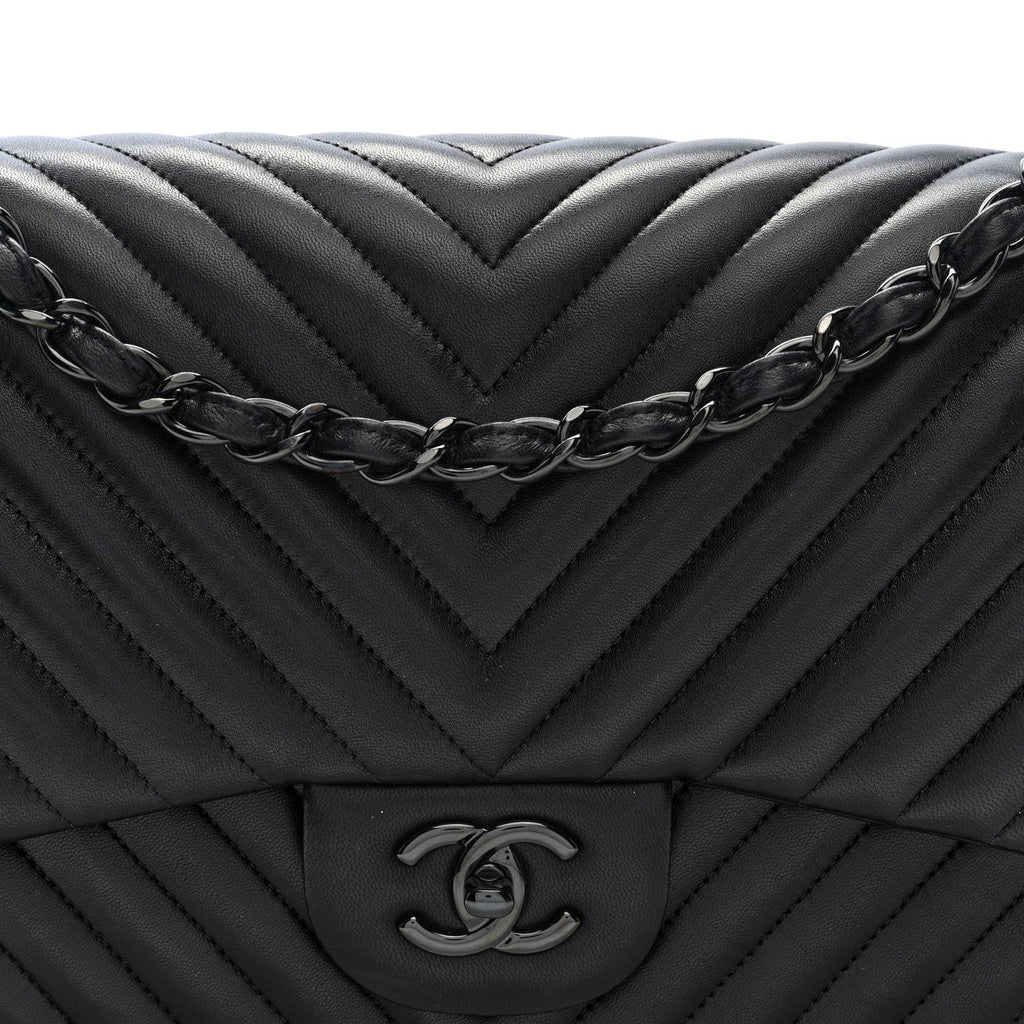 Lambskin Chevron Quilted Jumbo Double Flap  So Black