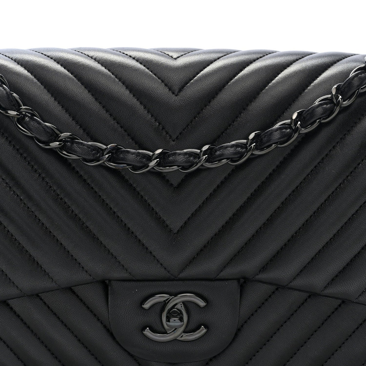 Lambskin Chevron Quilted Jumbo Double Flap  So Black