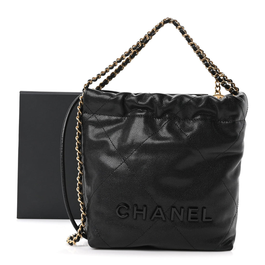 Shiny Caviar Quilted Monochrome Mini Chanel 22 Black
