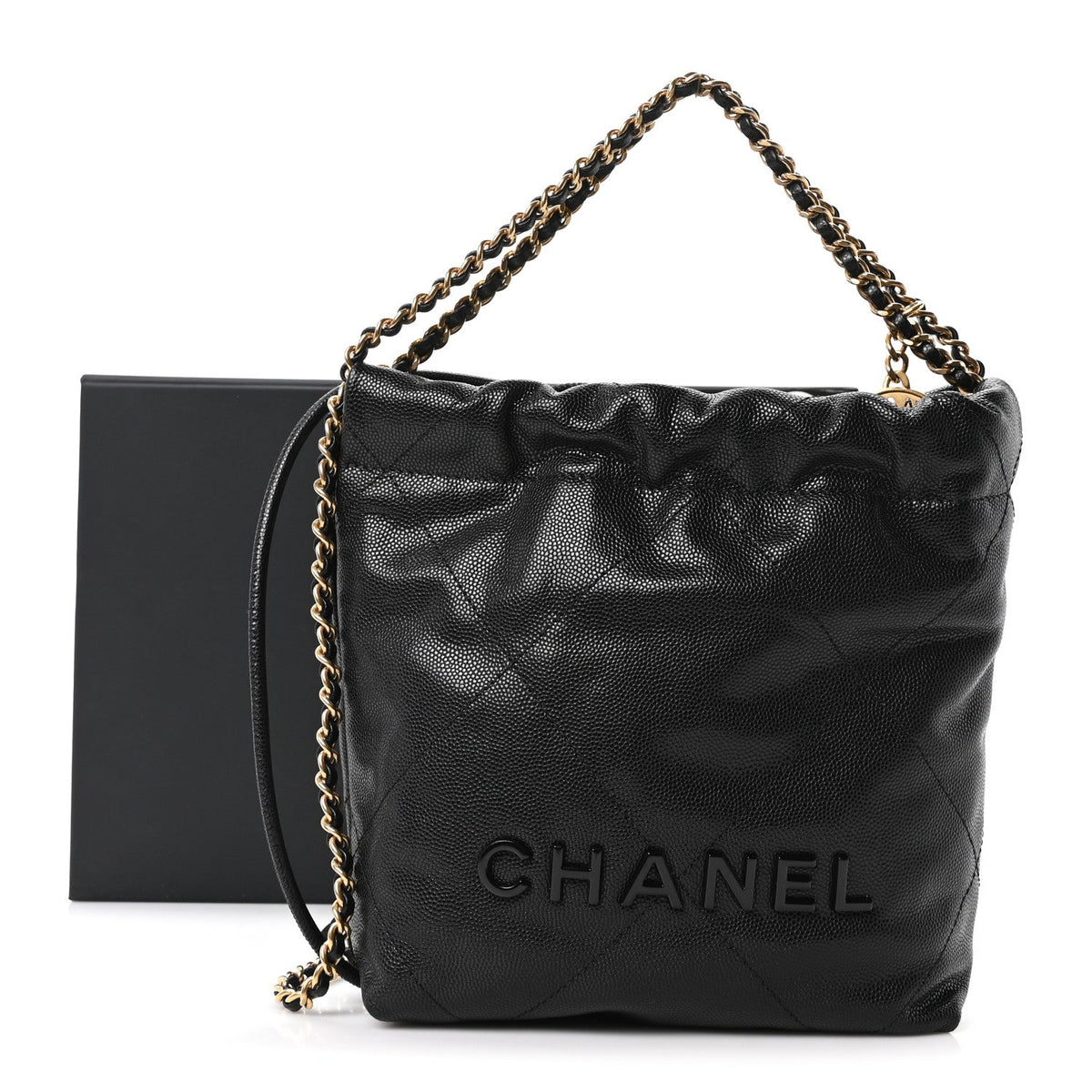 Shiny Caviar Quilted Monochrome Mini Chanel 22 Black