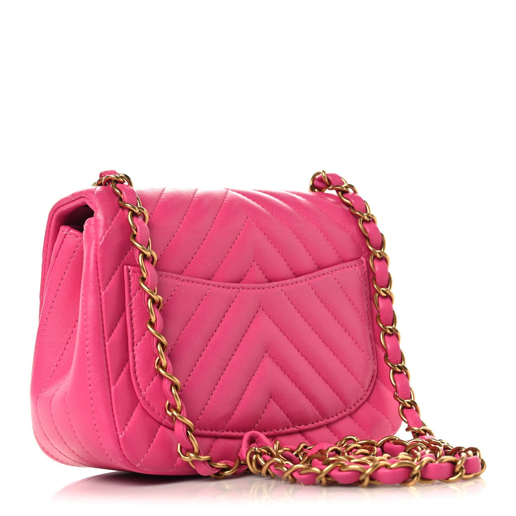 Lambskin Chevron Quilted Mini Square Flap  Pink