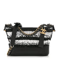 Sequin Calfskin Small Gabrielle Hobo Black White
