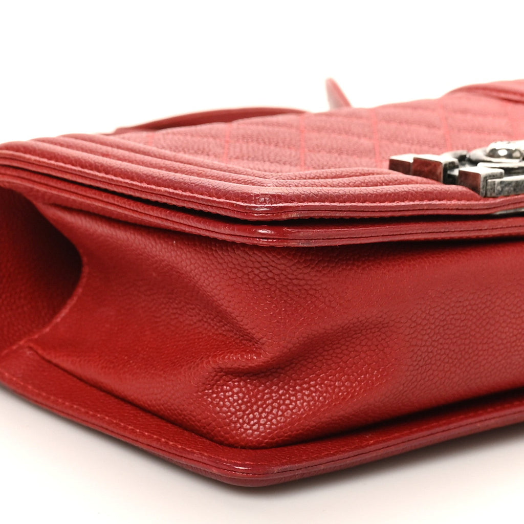 Caviar Quilted Small Boy Flap Dark Red