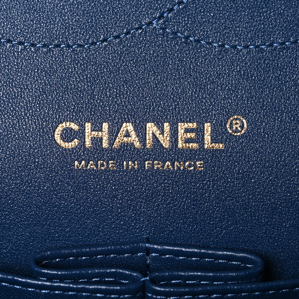 Caviar Quilted Jumbo Double Flap Navy Blue