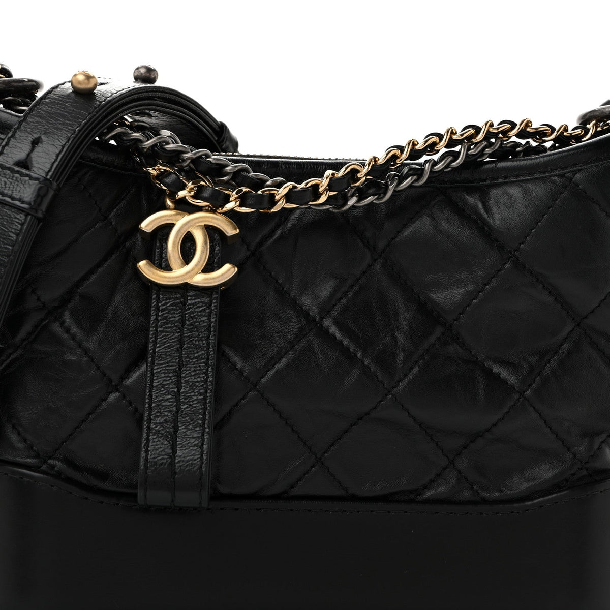 Aged Calfskin Quilted Small Gabrielle Hobo Black