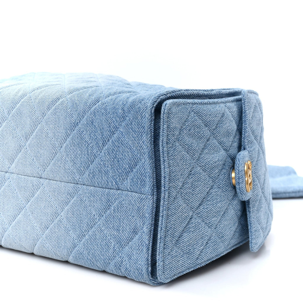 Washed Denim Quilted Medium Chanel 25 Handbag Blue