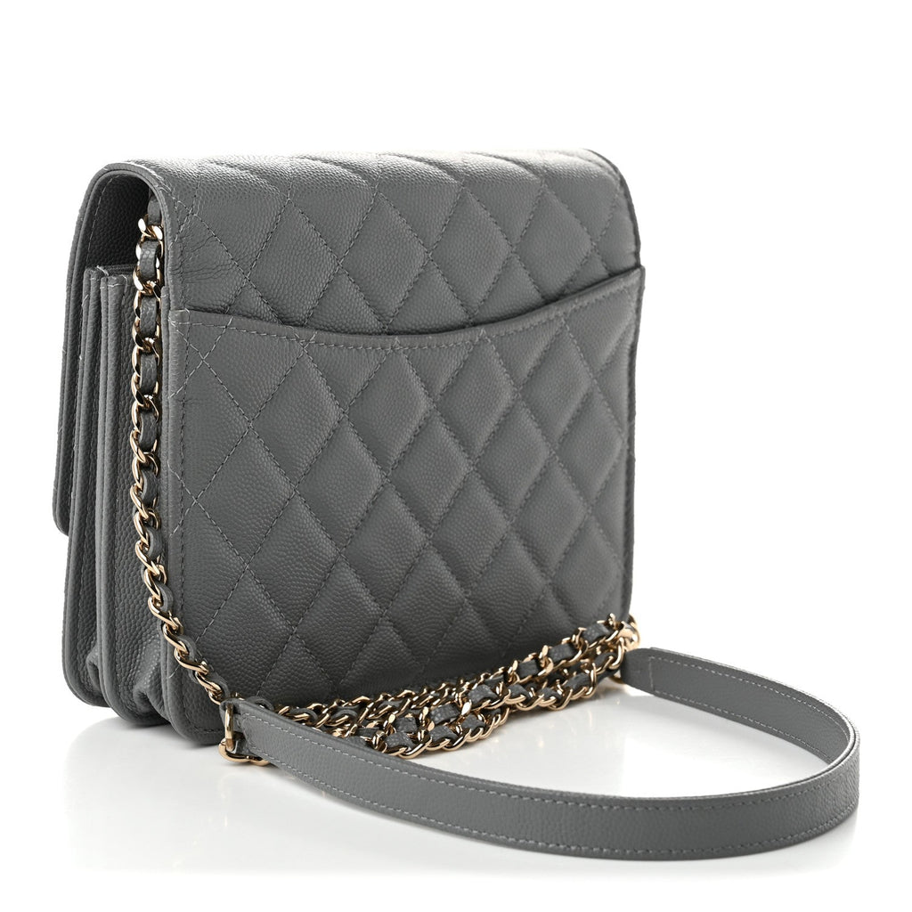 Caviar Quilted Square Wallet On Chain WOC Grey