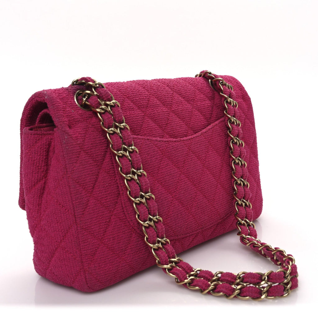 Tweed Quilted Medium Double Flap Fuchsia