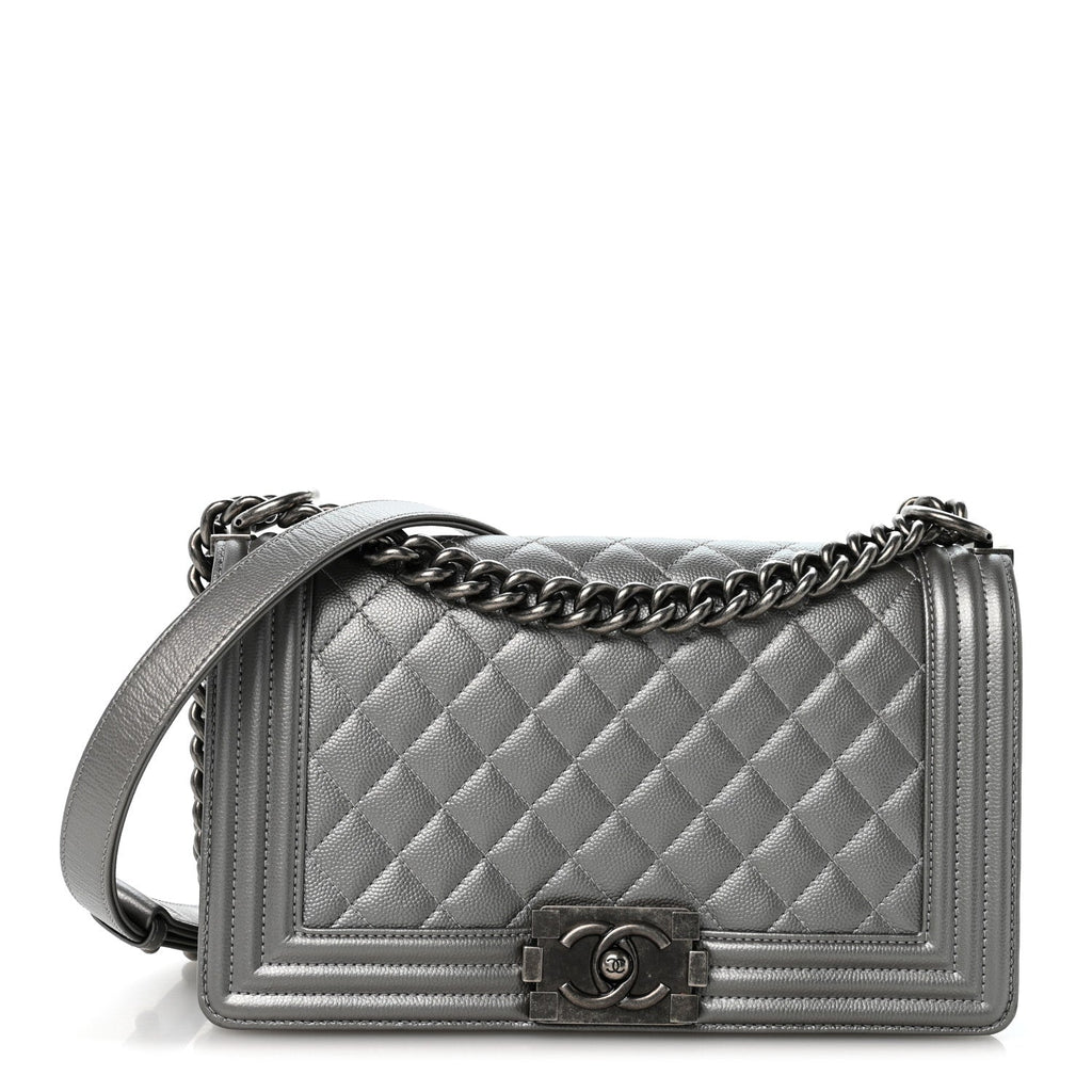 Metallic Caviar Quilted Medium Boy Flap Silver
