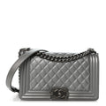 Metallic Caviar Quilted Medium Boy Flap Silver