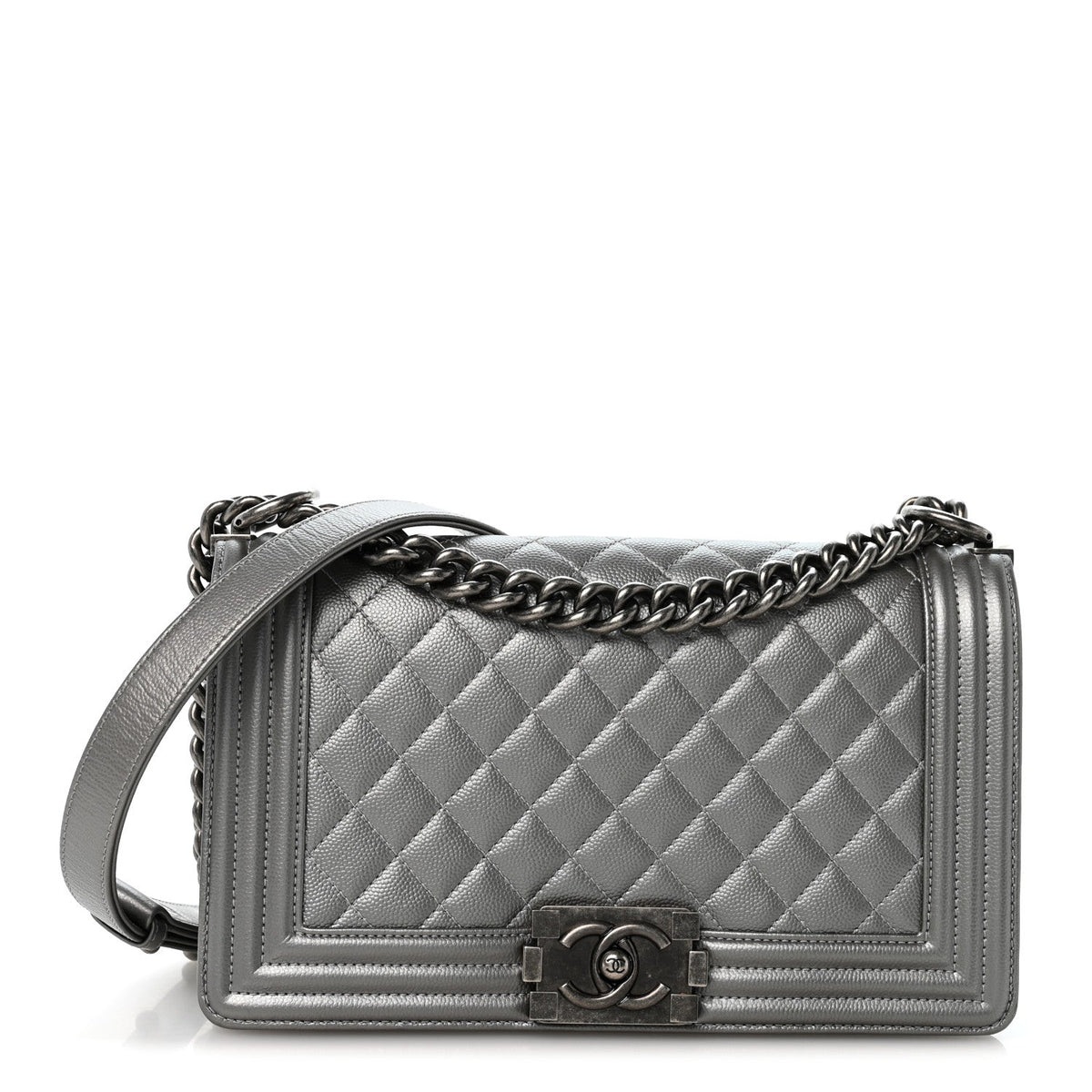 Metallic Caviar Quilted Medium Boy Flap Silver