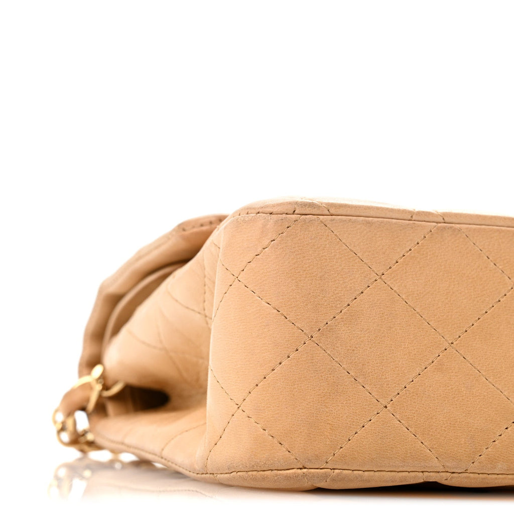 Lambskin Quilted Medium Double Flap Beige