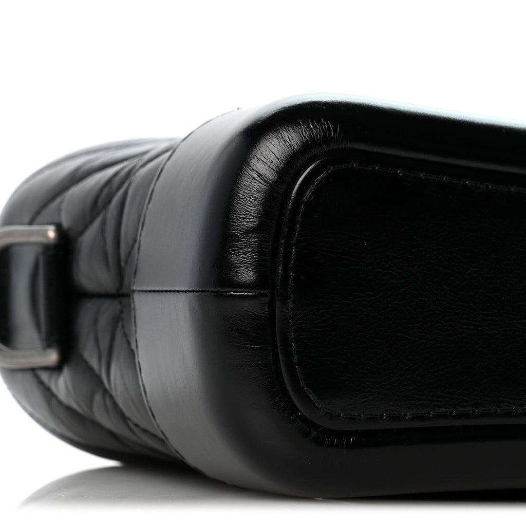 Aged Calfskin Chevron Quilted Small Gabrielle Hobo Black