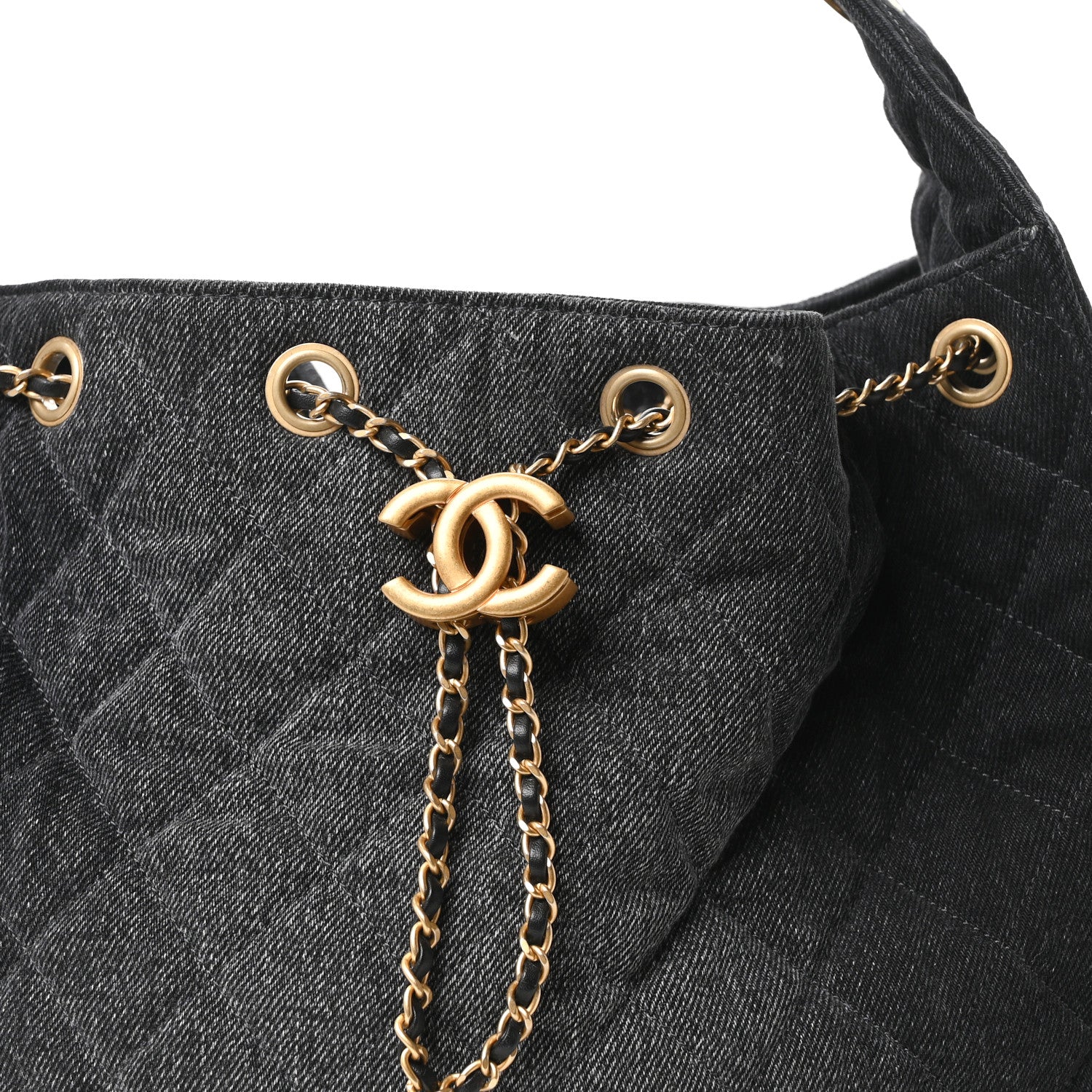 Washed Denim Quilted Medium Chanel 25 Handbag Black