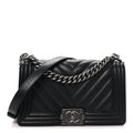 Caviar Chevron Quilted Medium Boy Flap Black