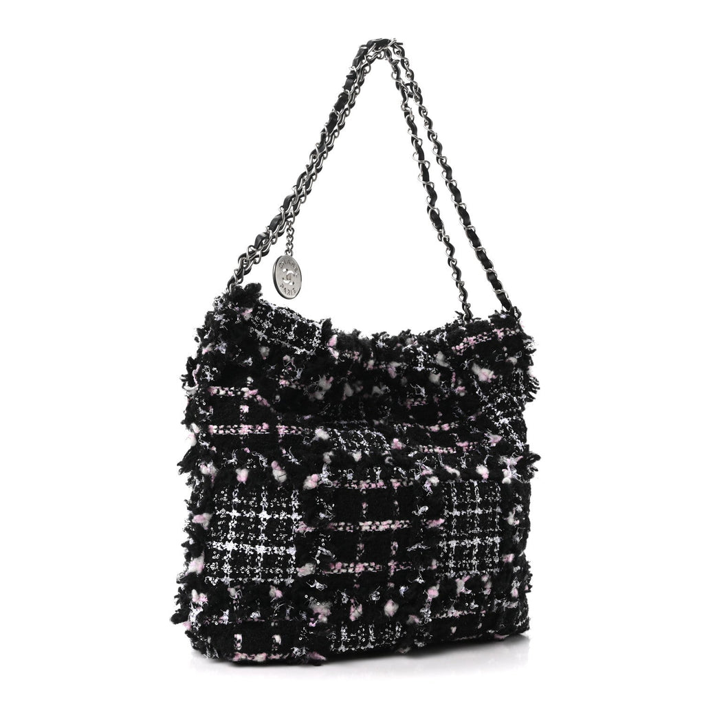Tweed Patchwork Quilted Small Chanel 22 Black Pink White