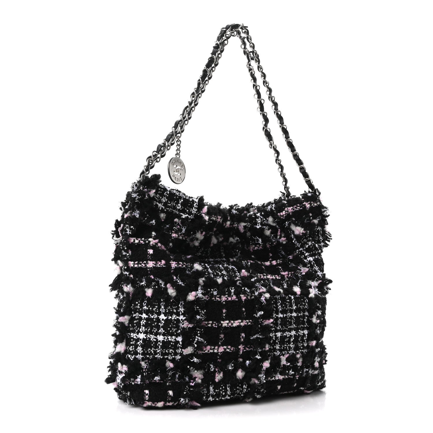 Tweed Patchwork Quilted Small Chanel 22 Black Pink White