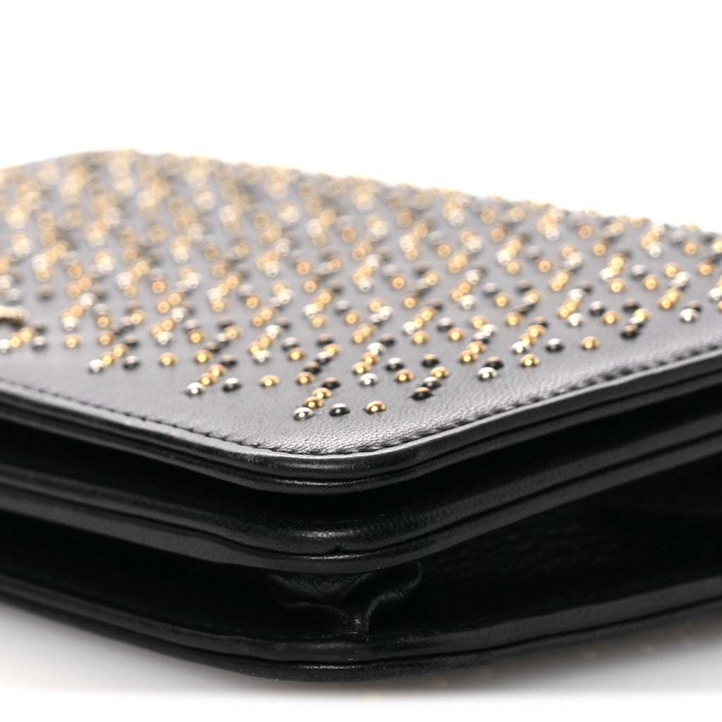 Lambskin Studded Wallet on Chain WOC Grey