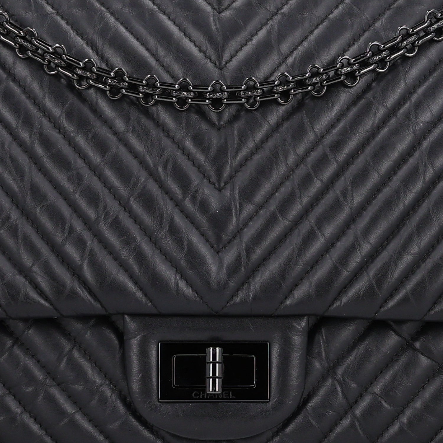 Aged Calfskin Chevron Quilted 2.55 Reissue 227 Flap So Black