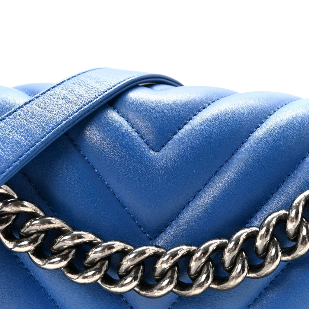 Lambskin Chevron Quilted Medium Boy Flap Bright Blue