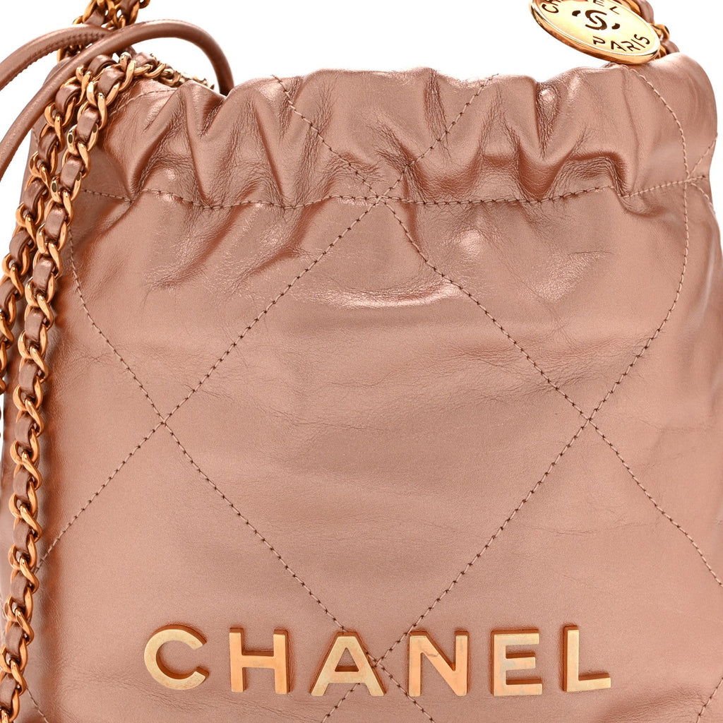 Metallic Calfskin Quilted Mini Chanel 22 Copper