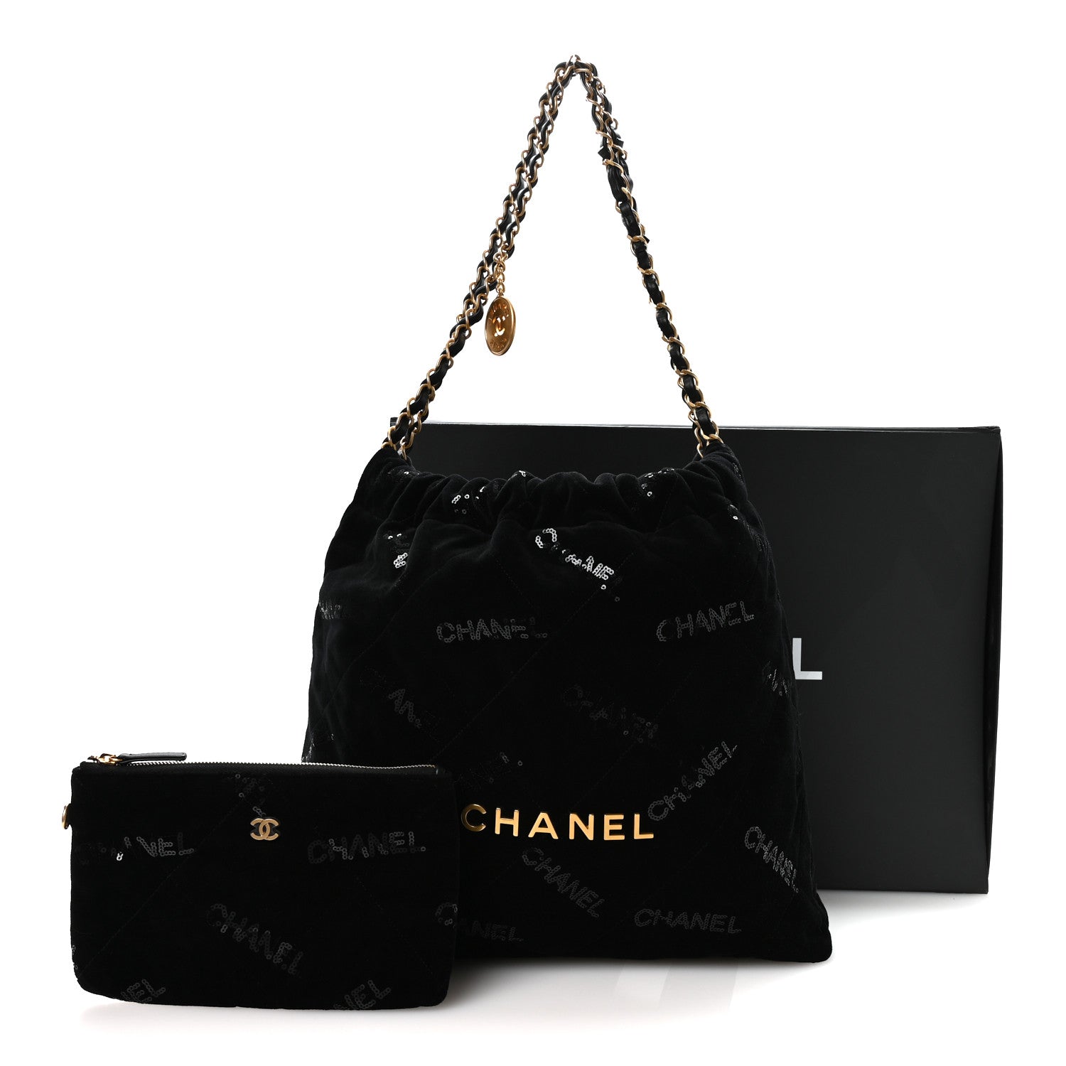 Velvet Sequin Quilted Chanel 22 Black