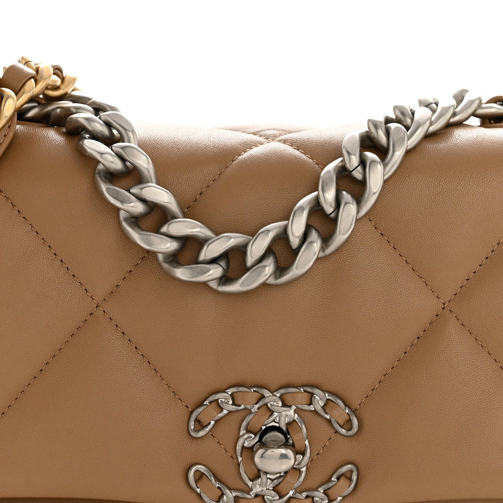 Lambskin Quilted Medium Chanel 19 Flap Beige