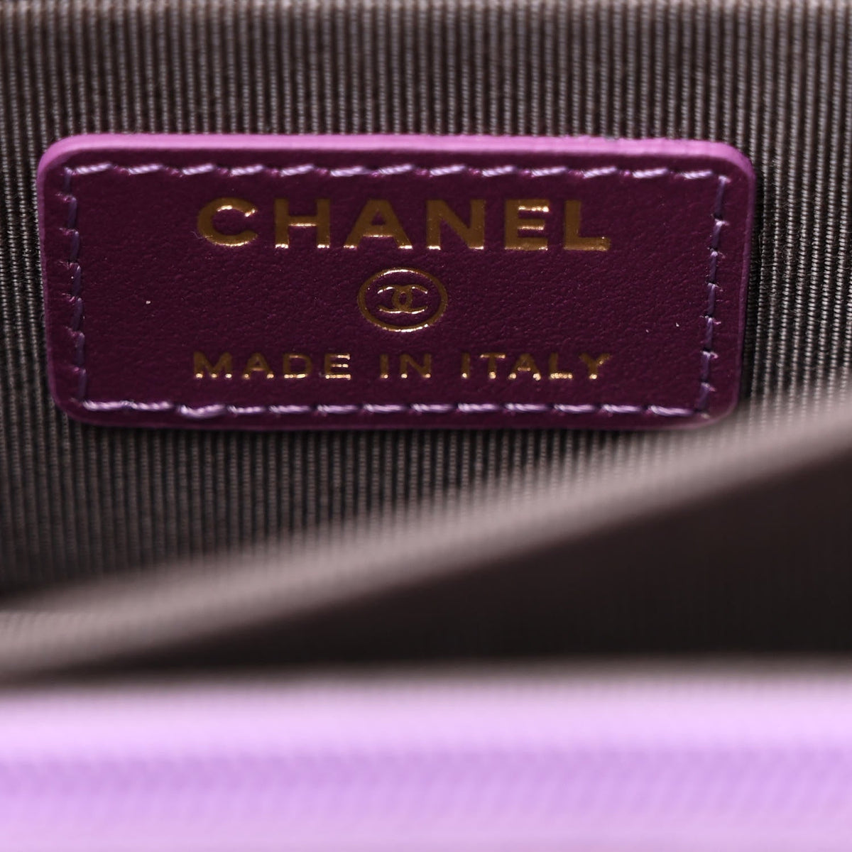 Iridescent Lambskin Quilted Mini Wallet On Chain WOC Purple