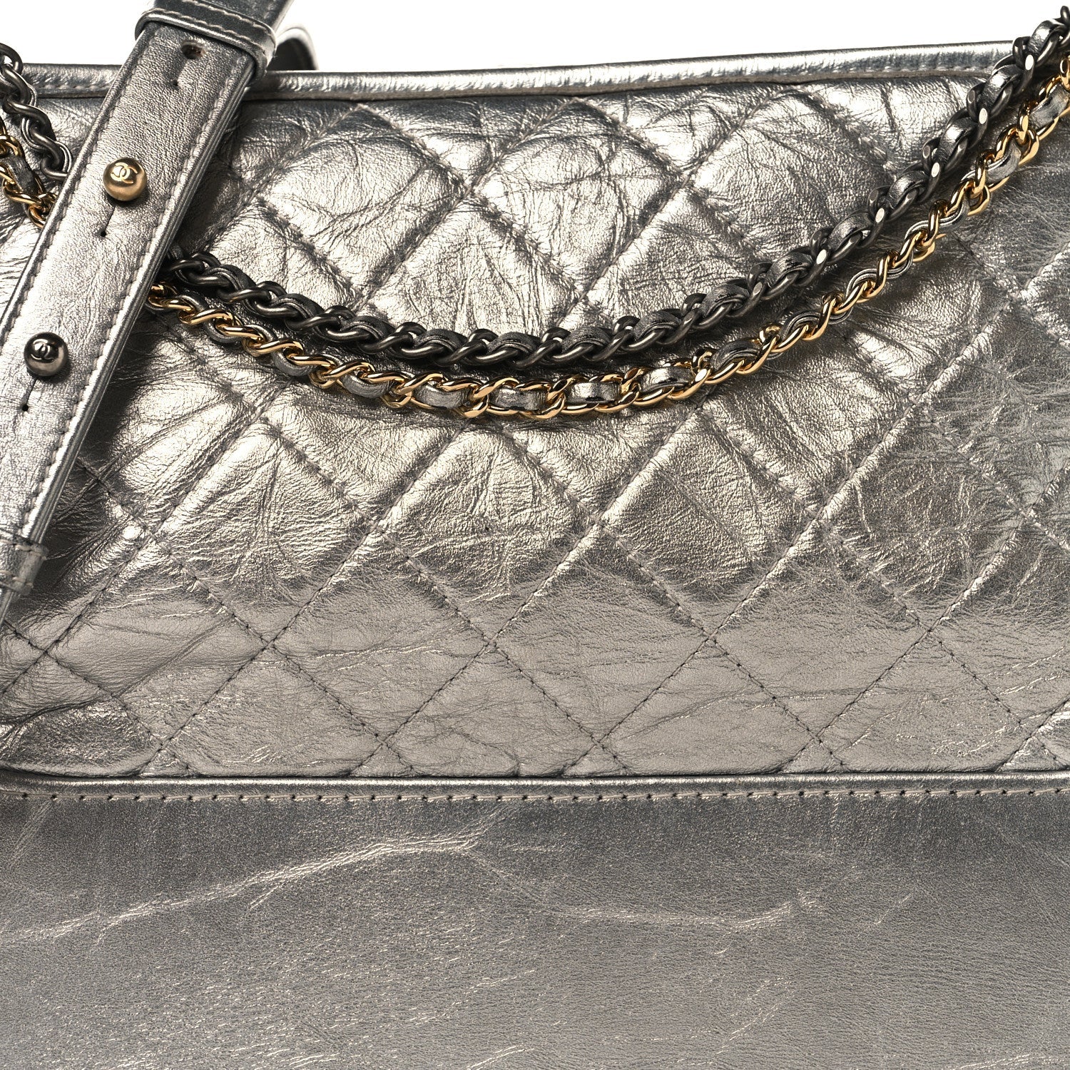Metallic Lambskin Calfskin Quilted Medium Gabrielle Hobo Silver