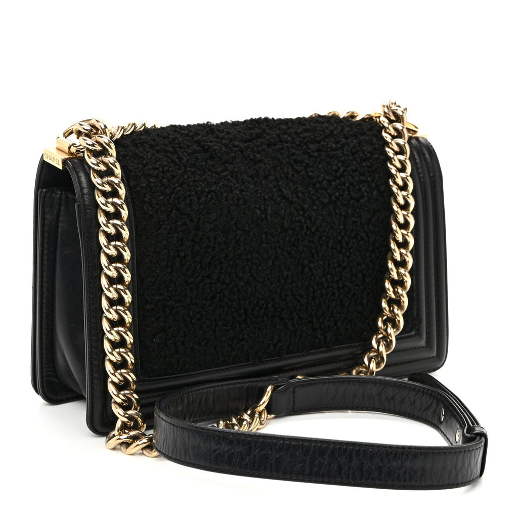 Shearling Sheepskin Medium Boy Flap Black