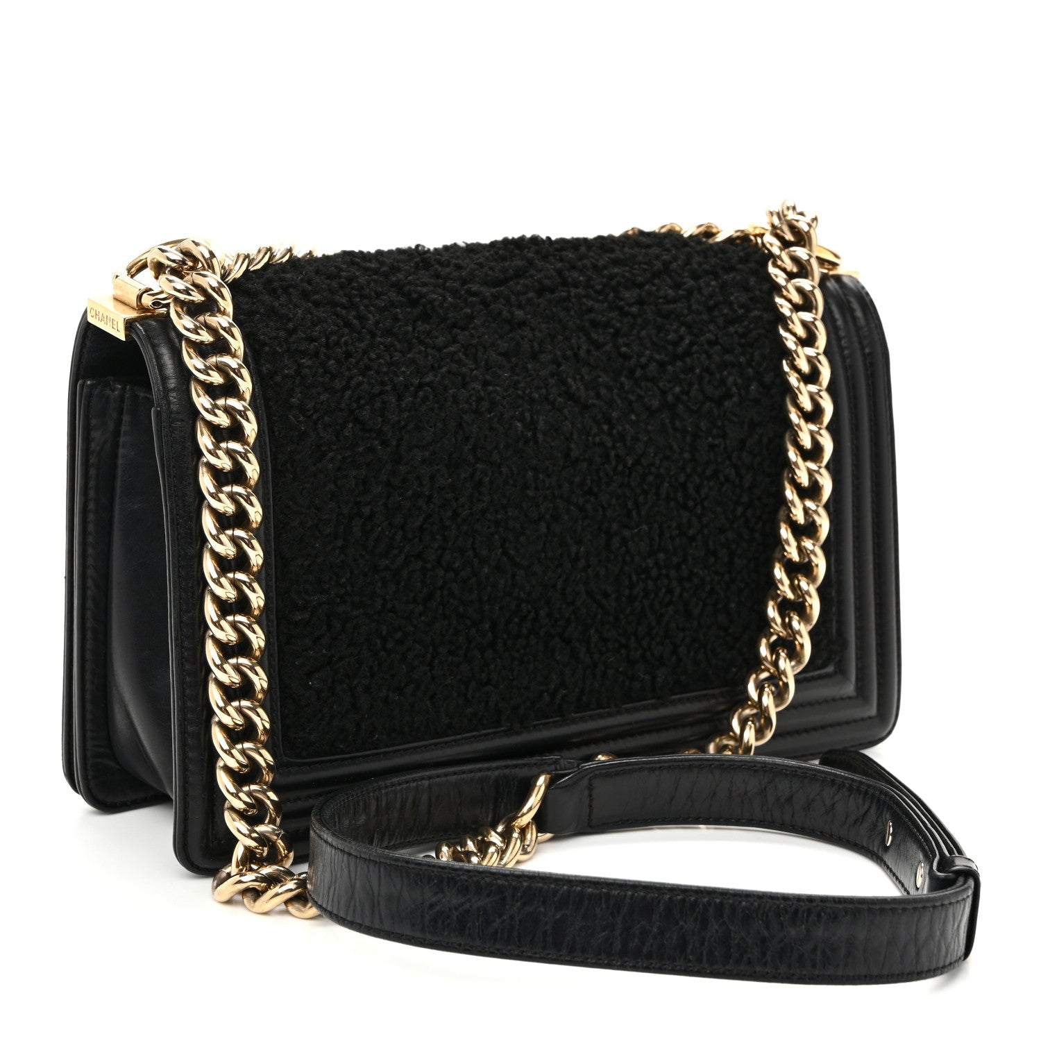 Shearling Sheepskin Medium Boy Flap Black