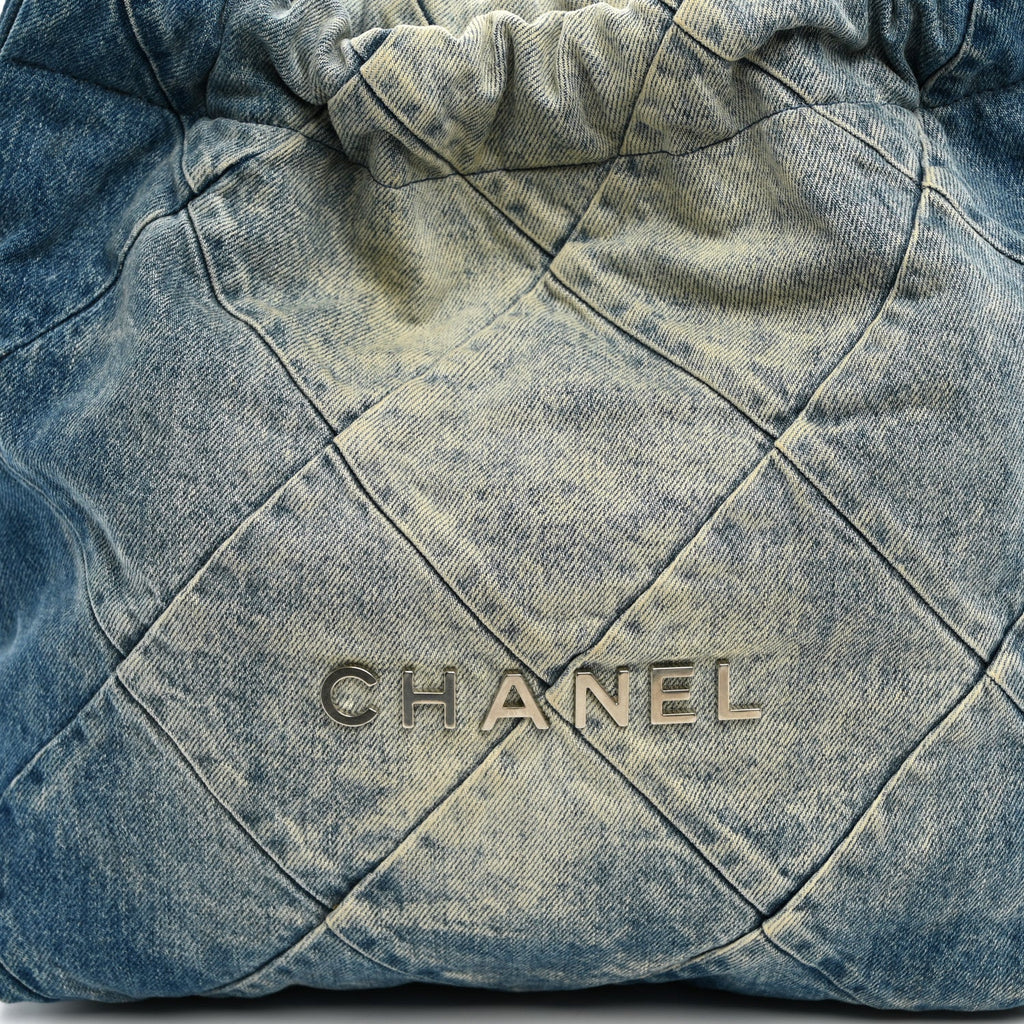 Denim Quilted Small Chanel 22 Blue