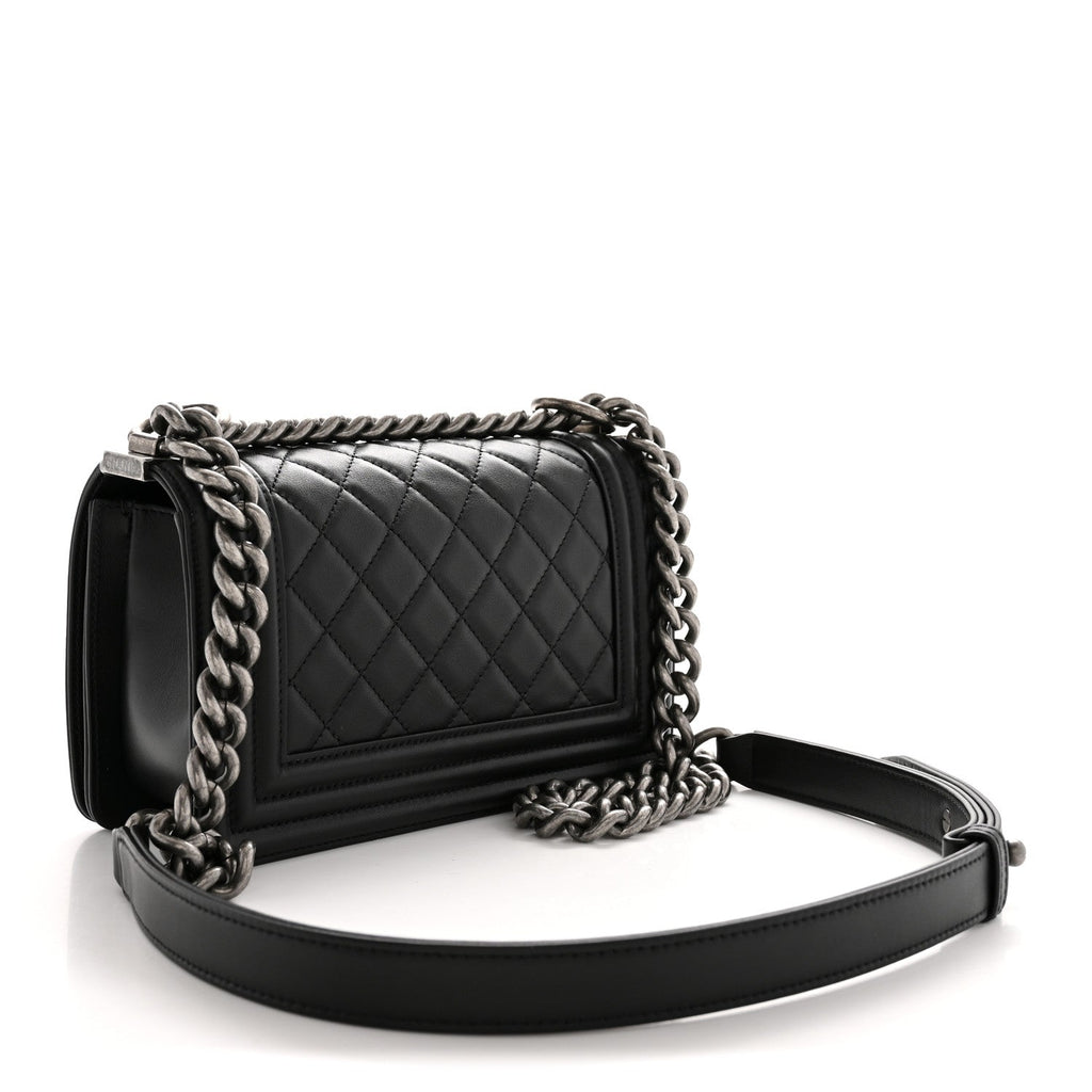 Lambskin Quilted Small Boy Flap Black