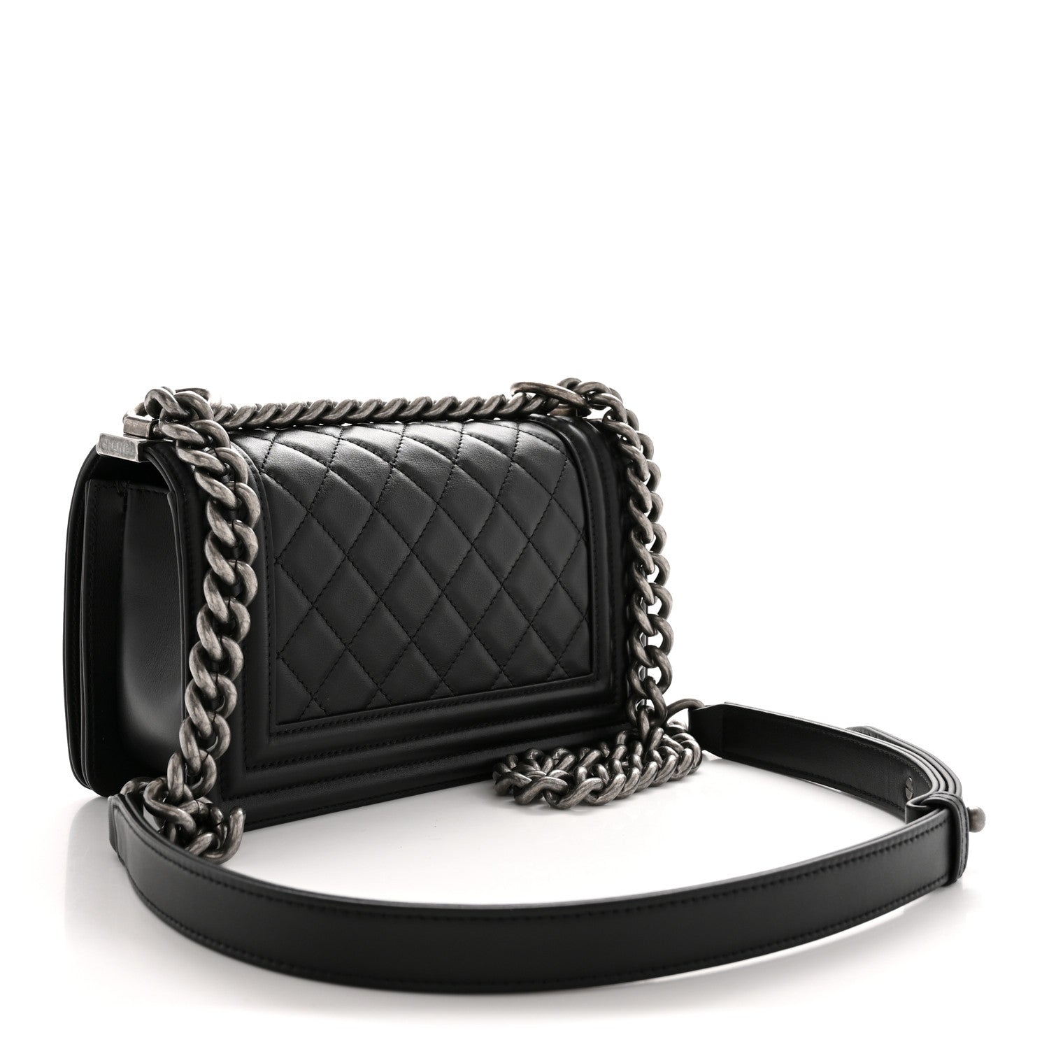 Lambskin Quilted Small Boy Flap Black