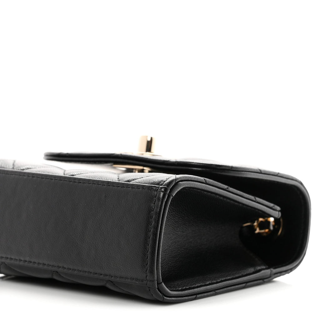 Lambskin Quilted Mini Trendy CC Chain Wallet Black