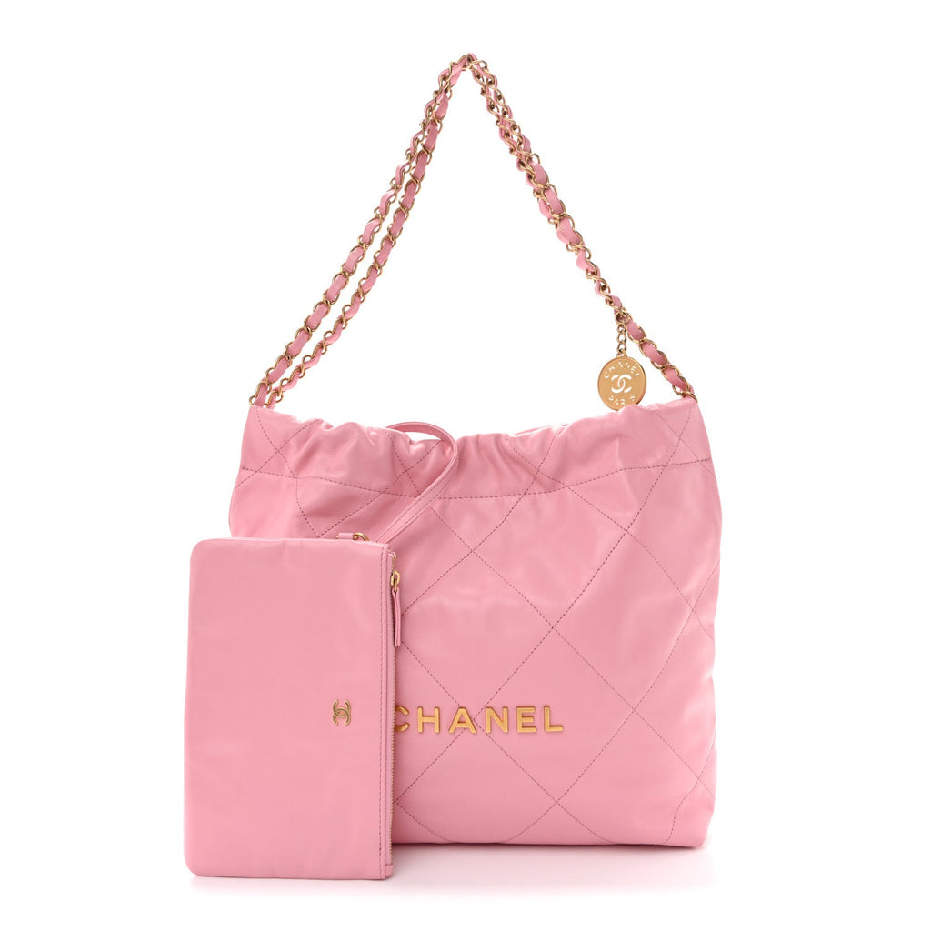 Shiny Calfskin Quilted Small Chanel 22 Dark Pink