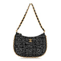 Tweed Sequin Quilted Trendy Chain Around Hobo Black White