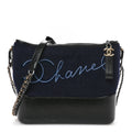 Calfskin Wool Embroidered Paris Hamburg Small Gabrielle Hobo Dark Navy Blue