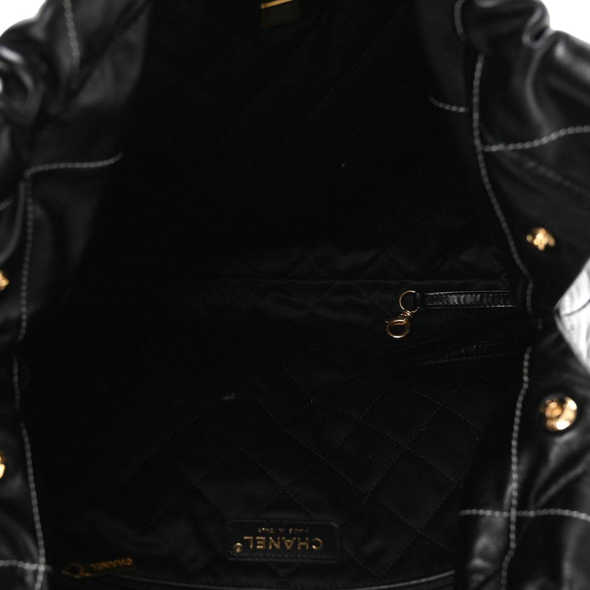 Shiny Calfskin Stitched Chanel 22 Black White